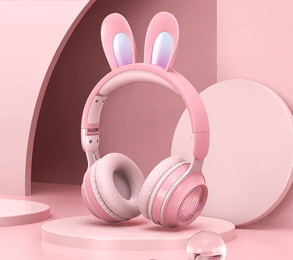 Cute Rabbit Wireless Headphones with RGB LED for Kids