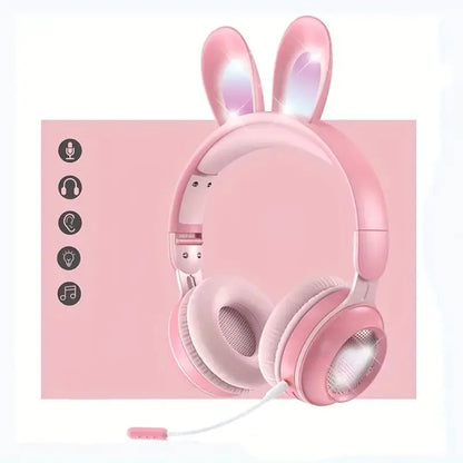 Cute Rabbit Wireless Headphones with RGB LED for Kids